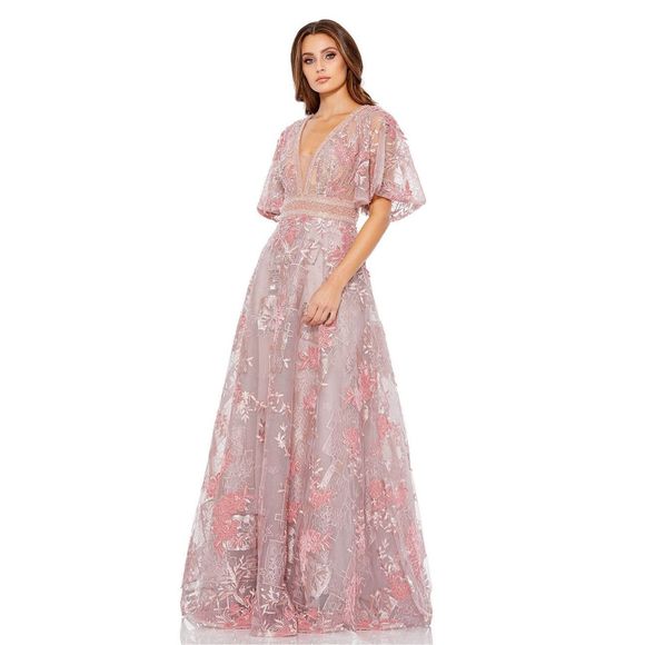 MAC DUGGAL EMBROIDERED FLOUNCE SLEEVE A LINE GOWN US 16 $798 - Picture 1 of 10